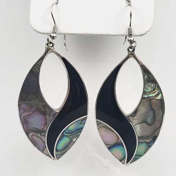 Jewelry - Alpaca Mexico Silver, Abalone & Black Earrings